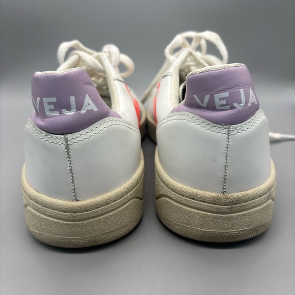 Veja x Madewell V-10 Leather Sneakers Women’s Size 6 Lilac Neon Orange Leather - Picture 6 of 10